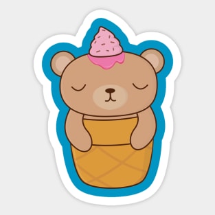 Cute Brown Bear Ice Cream T-Shirt Sticker